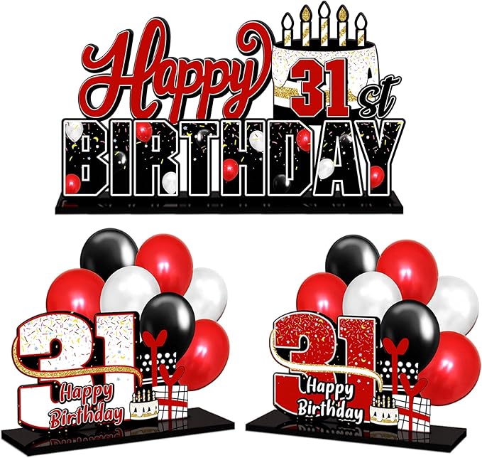 LINGTEER Happy 31st Birthday Red Acrylic Table Topper Centerpieces Set - Cheers to 31 Years Old Birthday 31st Bday Party Gift Decorations.