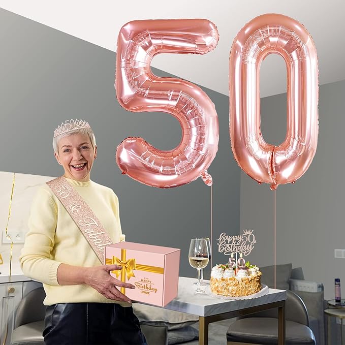 50th Birthday Decorations Women, Include 50th Birthday Sash and Tiara, Cake Topper and Candles, Number Balloons, 50 Year Old Gifts for Women
