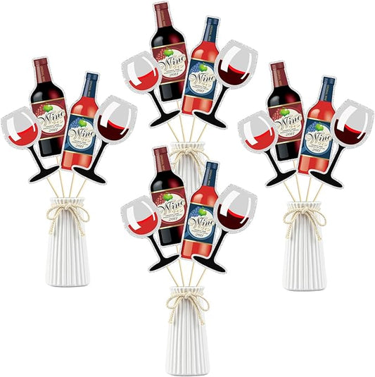 Wine Tasting Party Centerpiece Sticks,Wine and Goblet Table Toppers,Anniversary Party Decoration, Bachelorette Party Centerpiece Sticks.Set of 16