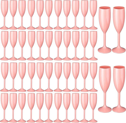 48pcs Light Pink Champagne Flutes,6OZ Acrylic Champagne Glasses Plastic Goblets Wine Mimosa Glasses Wedding Toasting Shatterproof Reusable Vintage Champagne Flute Drinking Cups for Bridal Christmas