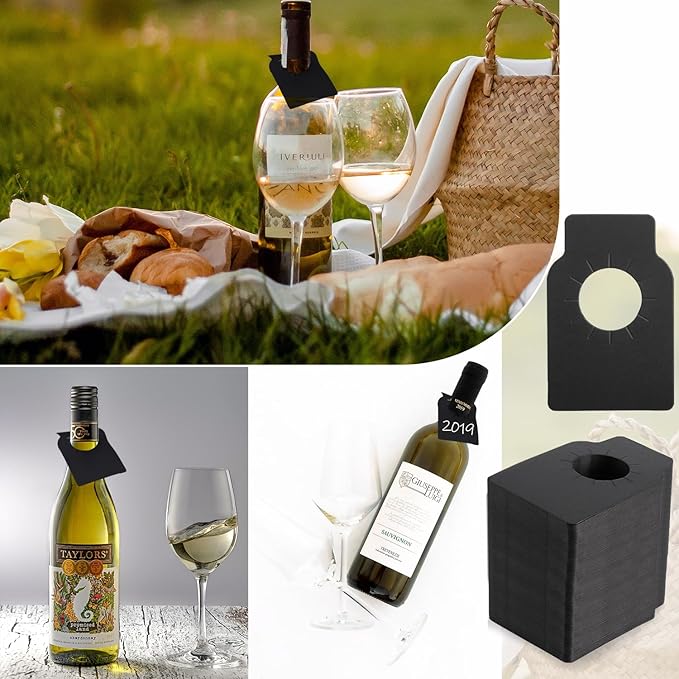 500 PCS Black Wine Bottles Tags Paper Wine Cellar Labels Reusable Wine Bottle Hanging Tags Double Sided Wine Bottle Neck Tags for Champagne, Wine Racks Marker, Wine Seller