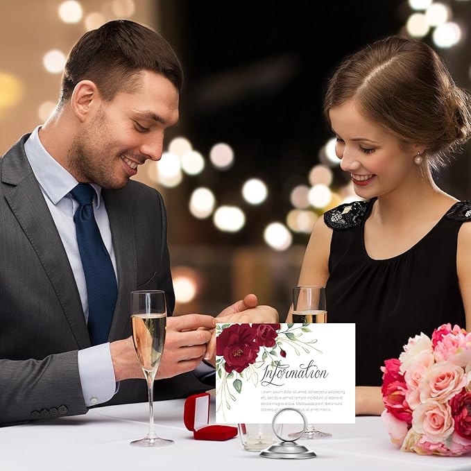 MotiMind 24 Pcs Table Number Holders-Metal Place Card Holders Table Number Stands Tabletop Sign Stands for Photos, Menu, Memo, Notes, Wedding, Restaurant, Banquet, Birthday(Matte Silver)
