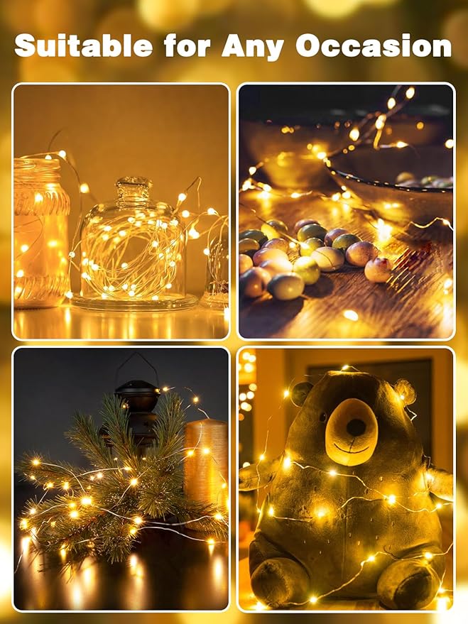 2 Pack Fairy Lights Battery Operated with Remote Control Timer, LED String Lights Outdoor Indoor, 8 Mode Twinkle Lights for Christmas Party Wedding Birthday Bedroom Décor (Warm White)