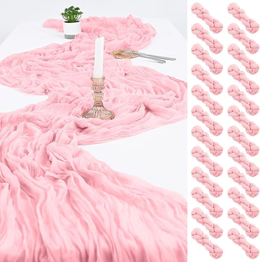24 Pack Light Pink Cheesecloth Table Runner,9FT Gauze Boho Long Cheese Cloth Table Runner 17x108 inch Rustic Table Runners for Wedding Party Bridal Shower Banquet Table Decorations