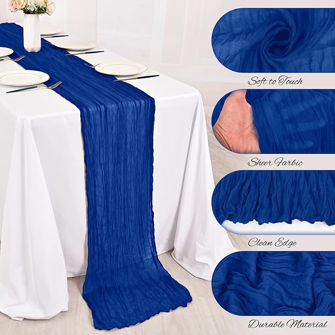 24 Pack Royal Blue Cheesecloth Table Runner 10FT Boho Gauze Cheese Cloth Table Runner Rustic Sheer Fabric Table Runners for Wedding Bridal Shower Baby Shower Party(21.5×120 Inch)