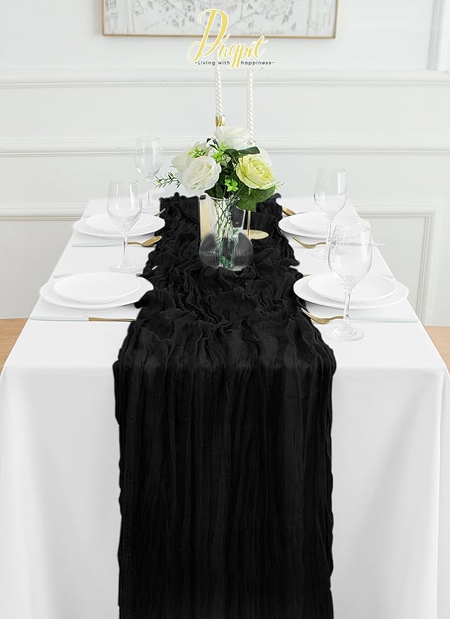 16Pack Black Table Runner 10FT Black Cheesecloth Table Runner 35x120Inch Long Boho Cheese Cloth Table Runners Rustic Gauze Table Runners for Party Wedding Table Decor