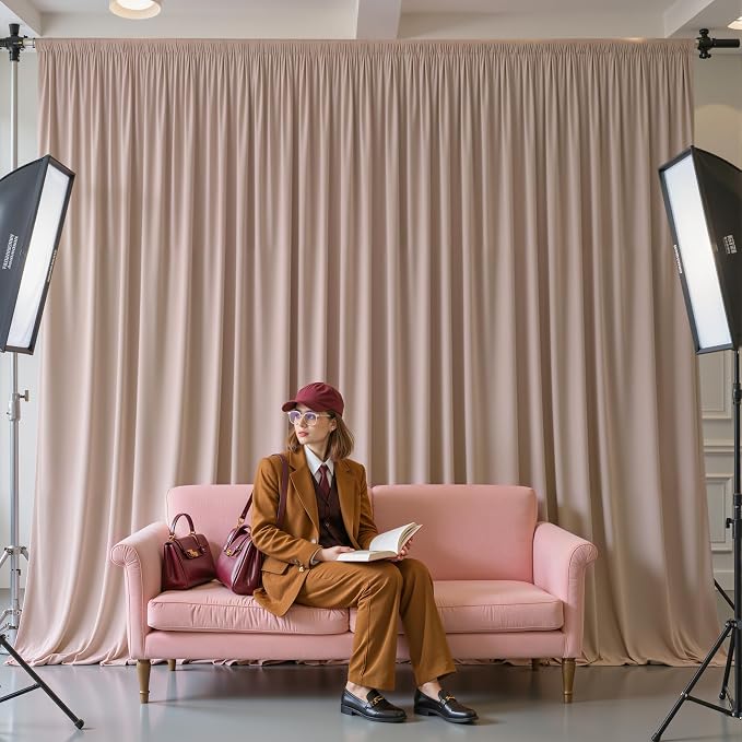 2 Panles Nude Backdrop Curtains - Wrinkle Free Fabric Backdrop Curtain for Photoshoot,10ft Wedding Party Photo Backdrop Drapes for Birthday Baby Shower Photography Stage Background Decorations