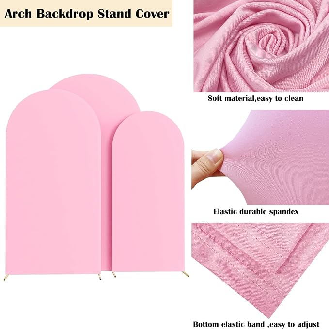 HAINARverS Set of 3 Wedding Arch Cover 6FT,6.6FT,7.2FT Spandex Fitted Stretchy Arch Stand Covers,2 Sided Round Top Chiara Backdrop Cover for Birthday Party Banquet Baby Shower Arch Decoration(Pink)