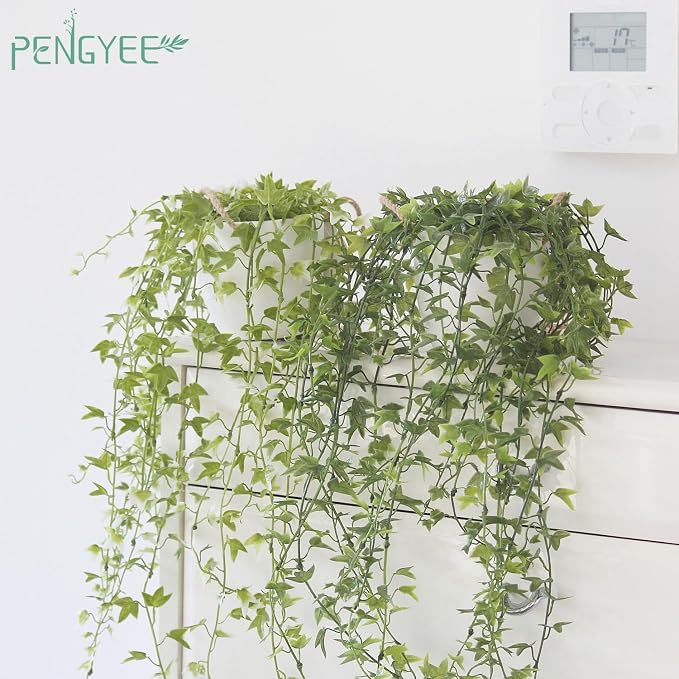 3 Packs 37" Fake Hanging Plants with White Pots for Wall Decor | Artificial Mandala Vine, Indoor/Outdoor Use, for Home Bathroom Bedroom Office Decor, Easy to Clean, Lifelike Appearance