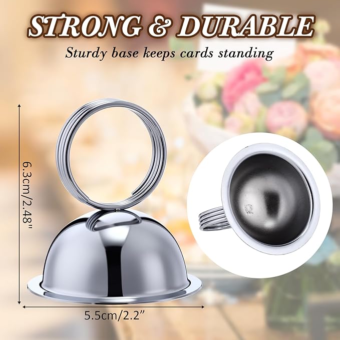 MorningRo 24 Pcs Wedding Table Place Card Holders Metal Table Number Holders Stand Sign Tabletop Menu Stands Sign for Wedding Christmas Restaurant Banquet(Silver)