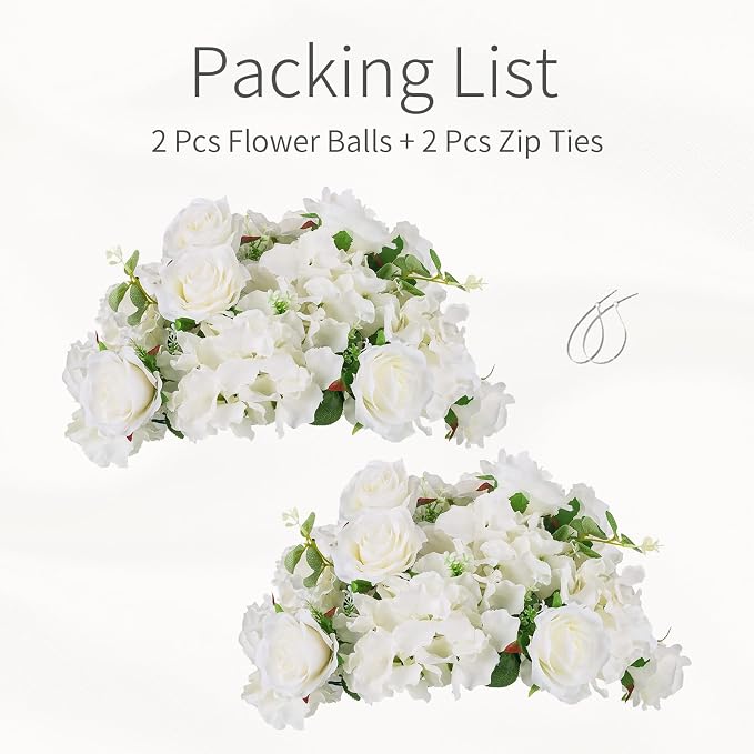 White Flowers Balls for Centerpieces: 2 PCS 14.2" Diam Flower Centerpieces for Tables in Wedding Reception Decorations Arrangement for Party Celebration Planners