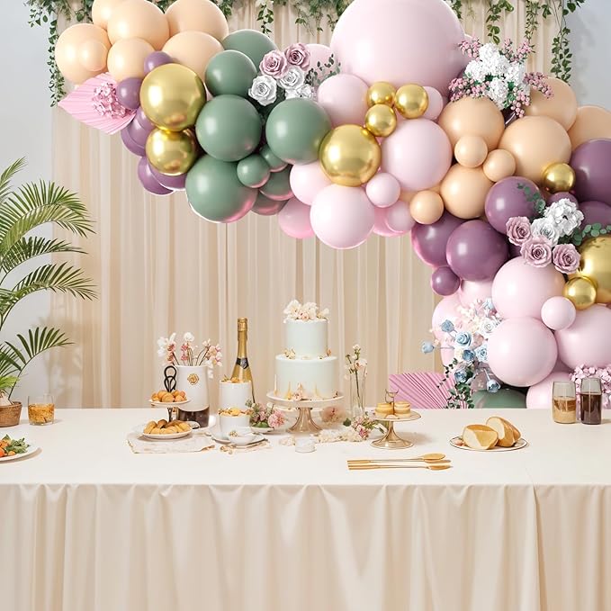 Dusty Green Purple Pink Balloon Arch Kit, Pastel Balloons Garland Party Decorations with Green Pink Lavender Purple Balloons for Girls Tea Party Birthday Baby Shower Bridal Wedding Party