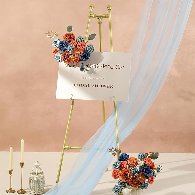 Garisey Artificial Flowers Combo for DIY Wedding Bouquets Combo Centerpieces Arrangements Party Bridal Baby Shower Home Decorations-Teal&Terracotta