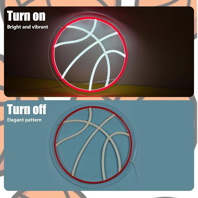 Basketball Neon Sign, Basketball Led Neon Light, Dimmable LED Neon Signs for Wall Decor, Powered by USB Wall Decor Aesthetic, Sports Neon Signs for Room Bedroom Shop Decor