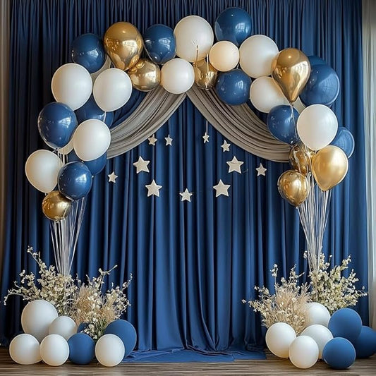 10x8ft Navy Blue Backdrop Curtains for Parties, 2 Panels 5x8ft Wrinkle-Free Polyester Background Curtains for Wedding, Birthday, Baby Shower,Graduation, Decorations