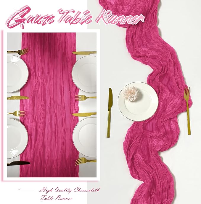 15 Pack Hot Pink Cheesecloth Table Runner 17 x 108 inch Cheese Cloth Table Runners 9ft Pink Table Runner Rustic Romantic Sheer Gauze Runner for Wedding Party Baby Shower Table Decoration