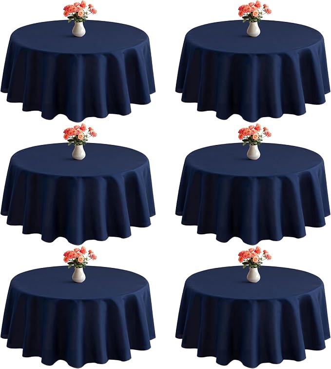 joybest 6 Pack Round Tablecloths 90 Inch Polyester Table Cloth for 30-60 Inch Tables, Stain and Wrinkle Resistant Washable Fabric Table Cover for Wedding, Party, Reception, Banquet, Navy Blue