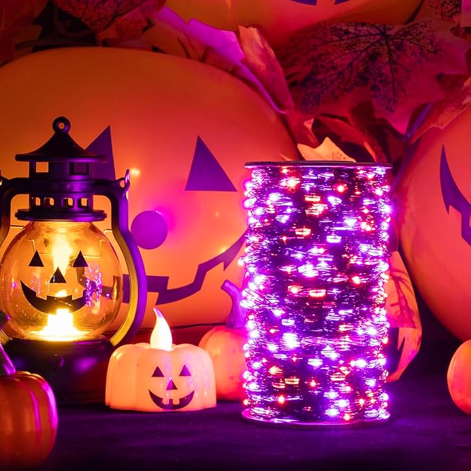 Halloween Fairy Lights 100FT 300 LED Waterproof Plug in Purple and Orange LED String Lights with Remote 8 Modes for Indoor or Outdoor, Patio, Backyard,Garden