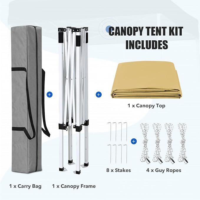 EAGLE PEAK 5x5 Pop Up Canopy Tent Instant Outdoor Canopy Easy Set-up Straight Leg Folding Shelter, Beige