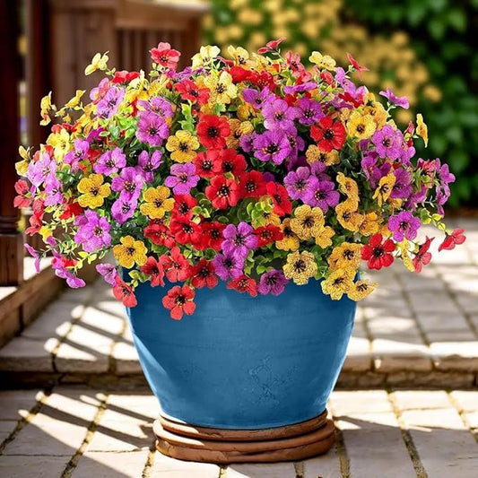 Artificial Flowers Fake Plants for Outdoors Spring Decoration, 13Bundles Silk Realistic UV Resistant Faux Flowers for Outside Planter Porch Yard Patio Garden Home Indoor, Mix