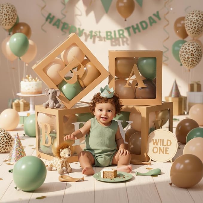 Zhanmai baby Boxes for Bear Baby Shower Decoration with 4 Letters 36 Balloons 4 Transparent Clear Balloon Box Blocks for Boy Girl Gender Reveal Party Favors (Multicolor)