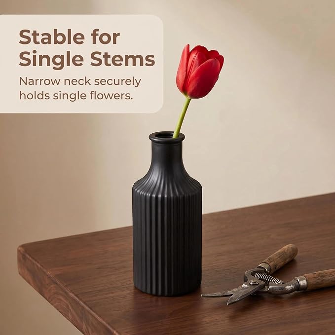 Mini Bud Vases Centerpieces for Tables,Clear Bud Vases for Flowers,Small Flower Vases Suitable for Birthday Party,Anniversary,Wedding Reception,Baby Shower (MattBlack, 12PCS)