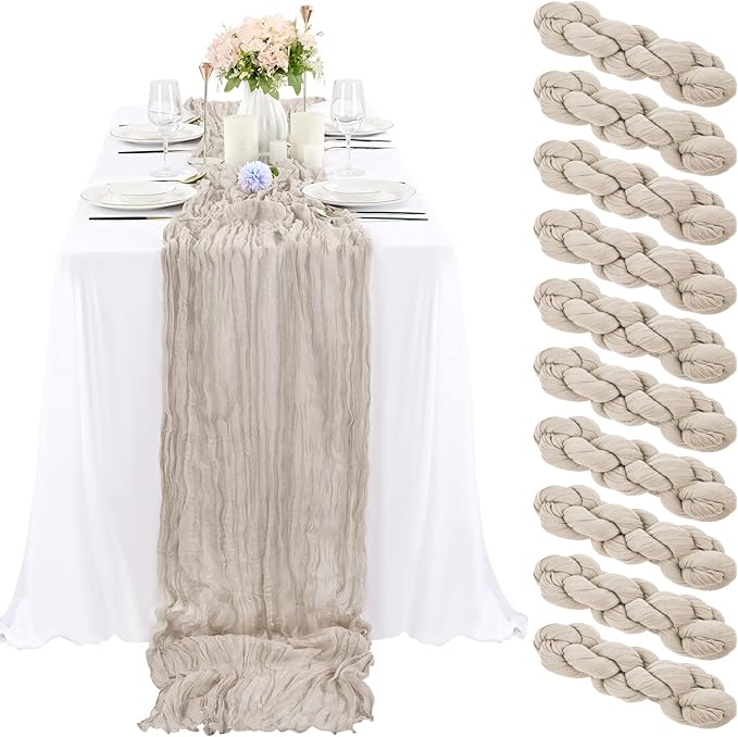 10 Pcs Rosy Brown Cheesecloth Table Runner 10FT, Gauze Table Runner for Wedding Reception Sheer Bridal Shower Birthday Party Boho Table Decoration, Rustic Romantic Wedding Runner