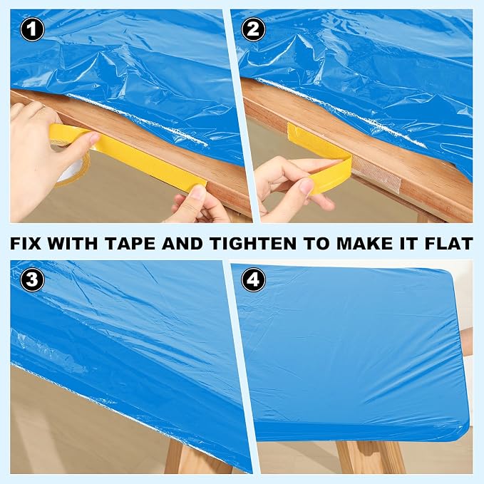 Boao 24 Pcs Summer Plastic Table Cloth Rectangle Picnic Table Covers Elastic Fitted Tablecloth, Disposable Waterproof for Camping, Indoor, Outdoor(8 Ft, 96 x 30 Inch,Blue)