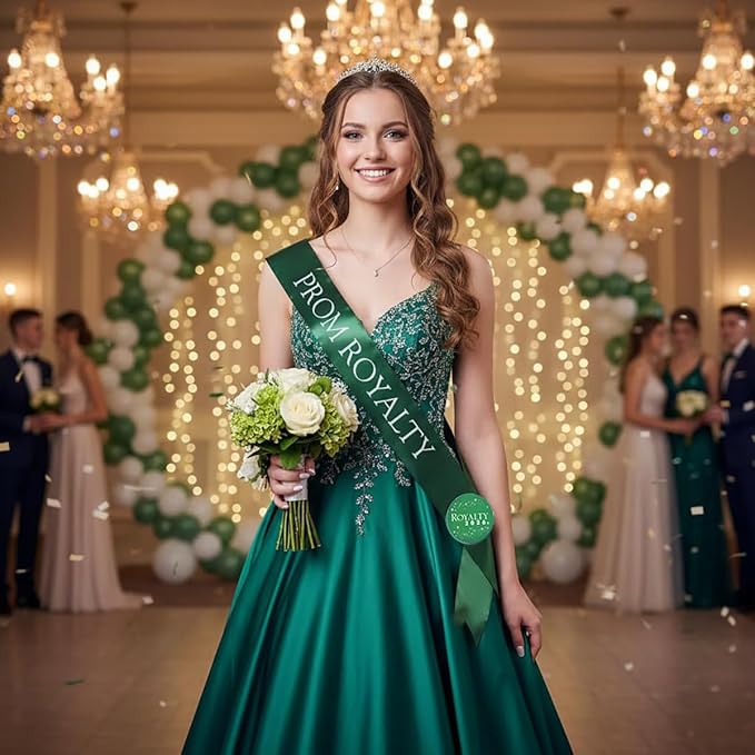 Anderson's 2-Set Green/White Prom Royalty Sashes and Buttons, Accessory for High School Students, Prom Accessories