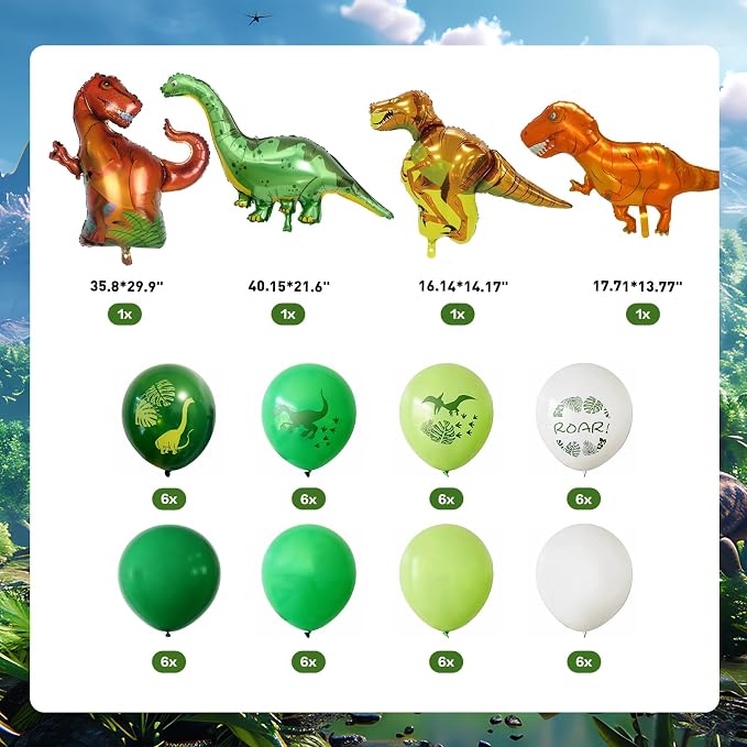 Dinosaur Birthday Decorations Dino Wrold Party Decorations Set Included Dino Balloons, Tablecloth, Backdrop, Cake Cupcake Toppers, Banner, Honeycomb Dinosaur Party Supplies for Kids Birthday Decor