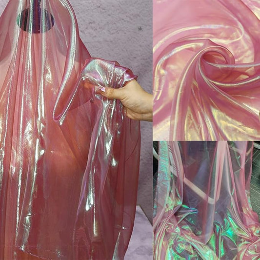 Wine-Red 11 Yard Long 59-Inch Wide Iridescent Organza Fabric for Wedding, Halloween, and Photography Scene Arrangement, Perfect for DIY, Fashion Design, and Personalized Clothing