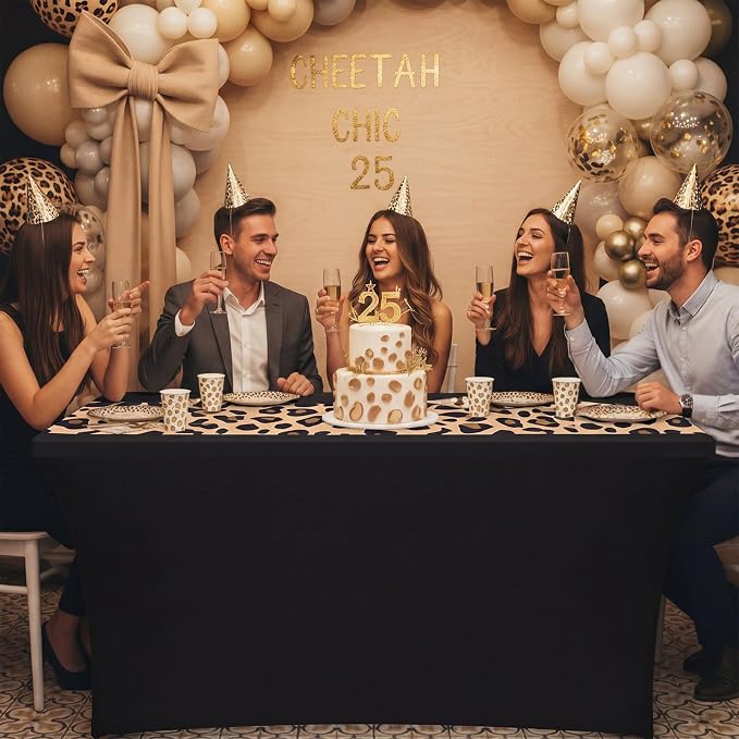 Frienda 1 Pcs Cheetah Print Table Cloth Cheetah Print Party Decoration 71 x 30'' Leopard Table Cloth Rectangle Safari Animal Leopard Tablecover for Birthday Baby Shower Wedding Party Supplies