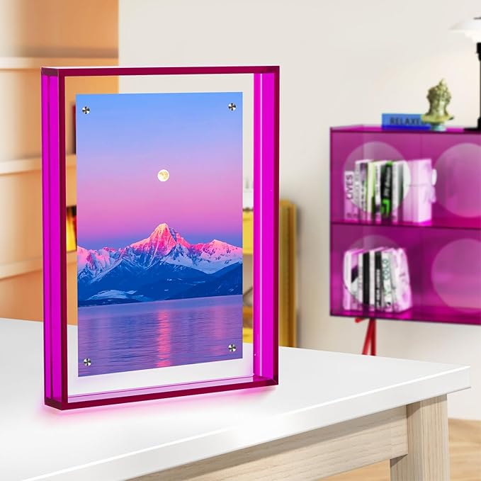 TWING 8x10 Picture Frame, Acrylic Photo Frame Self Standing Magnetic Color Floating Picture Frame Use as 8x10, 8x8, 6x8-Horizontal and Vertical Formats for Wall and Tabletop Display, Purple, 1 Pack