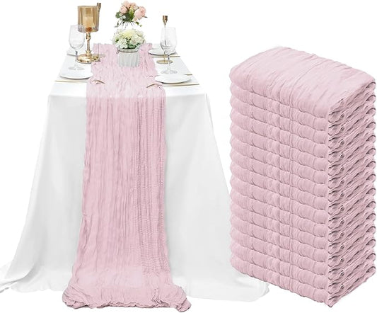 15 Pack Cheesecloth Table Runner 10Ft Pink Table Runner 35 x120Inch Cheese Cloth Table Runners for Wedding Anniversary Banquet Birthday Party Engagement Bridal Baby Shower Valentine's Day Table Decor