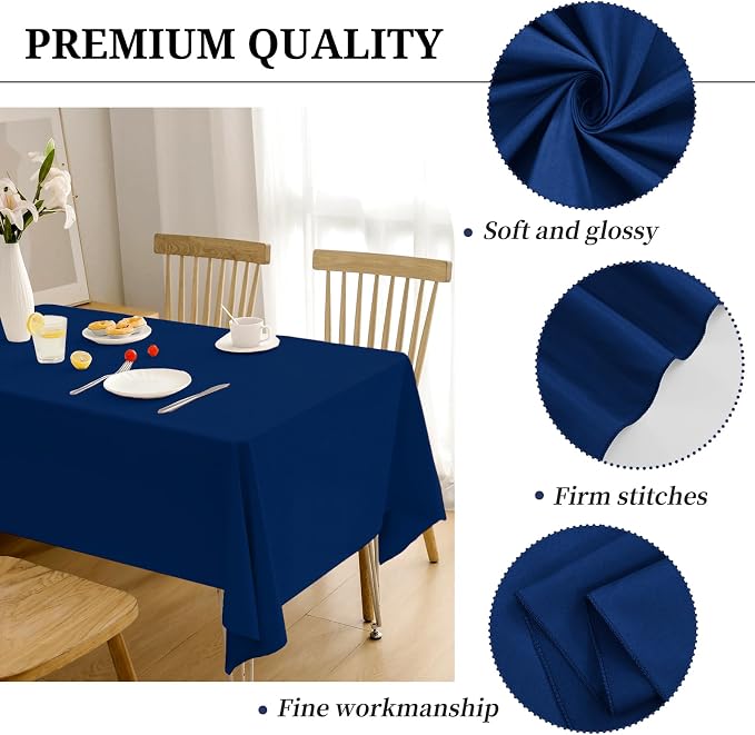 12 Pack Polyester Tablecloth -60 x 102 Inch Navy Blue Cloth for 6 Feet Rectangle Tables, Stain and Wrinkle Resistant Washable Fabric Table Cover for Wedding Party Banquet Restaurant Kitchen