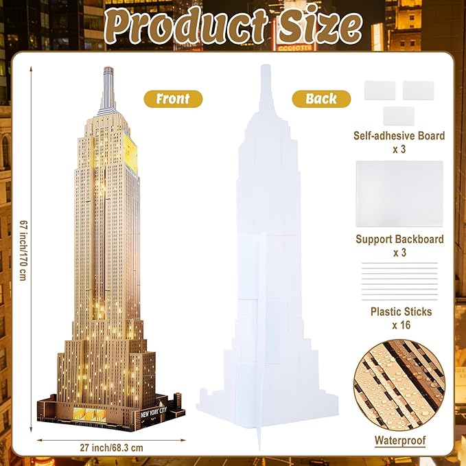 5.6 Ft Empire State Building Cardboard Cutout Life Size New York City Landmark Standee NYC Skyscraper Stand Up Backdrop Props for City Theme Party Decor Photo Booth Classroom Display