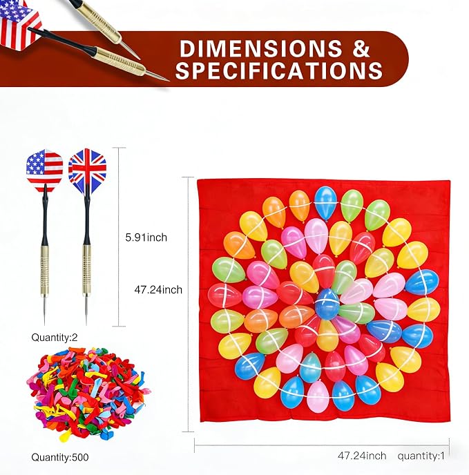 Balloon Dart Board, Carnival Fair Balloon Pop Game, Balloon Dart Game Board Set with 2 Darts & 500 Balloons, Classic Target Game for Birthday Parties, Carnivals