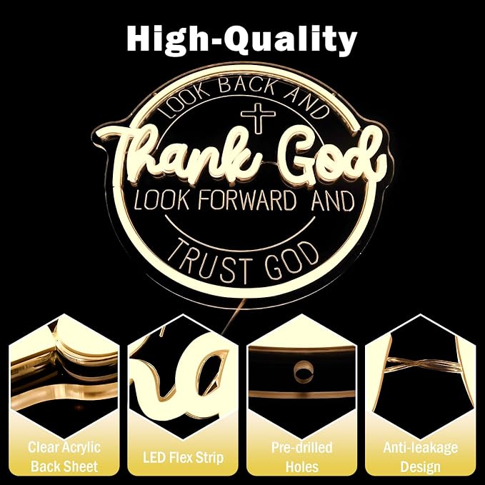 Thank God Neon Signs for Wall Decor Dimmable Christian Neon Sign Jesus cross Led Sign Faith Neon Lights Inspirational Prayer Gift Room Church Office Decor