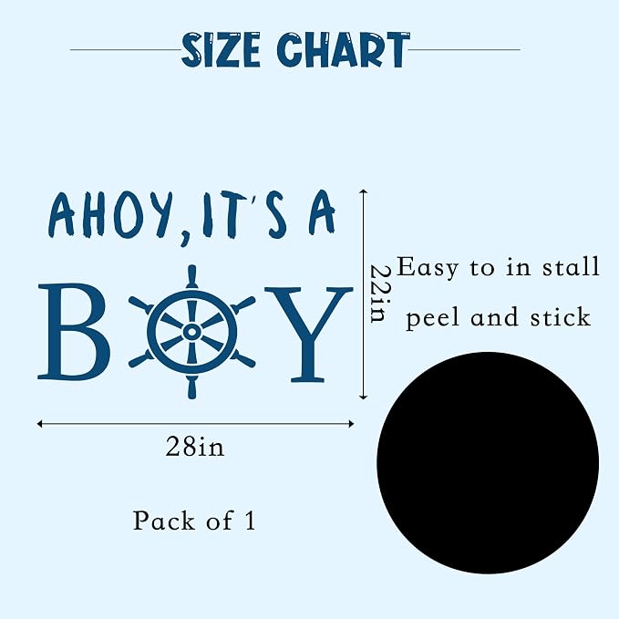 Ahoy It's A Boy Decal for Baby Shower Decoration | Sailboat Baby Shower Decal, Nautical Theme Birthday Sticker for Gender Reveal Party Decorations, Balloon Arch, Backdrop