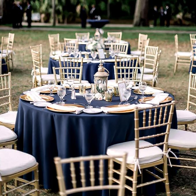 8 Packs Navy Blue Round Tablecloth - 108 Inch, Premium Polyester Table Cloth for Round Tables, Washable Fabric Table Covers for Wedding, Party, Banquet, Dining Tables and Camping