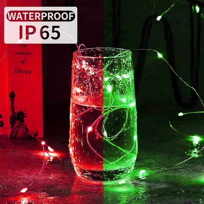 50 Pack Fairy Lights 7Ft 20 LED Twinkle String Lights 3 Modes Battery Operated Waterproof Firefly Starry for Mason Jar Party Wedding Christmas Valentines Day Table Centerpieces,Red&Green