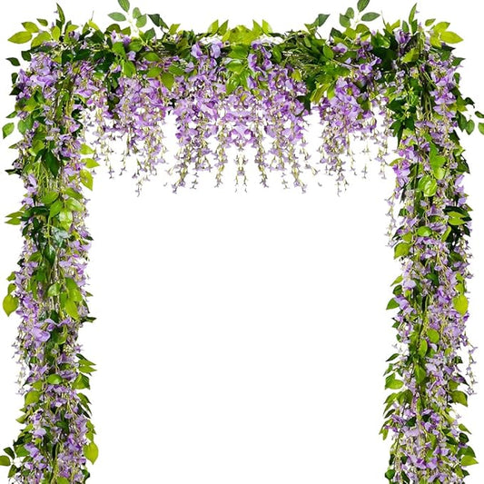Wisteria Garland Artificial Flowers Wisteria Vine - 5Pcs Total 33ft Purple Fake Hanging Flower