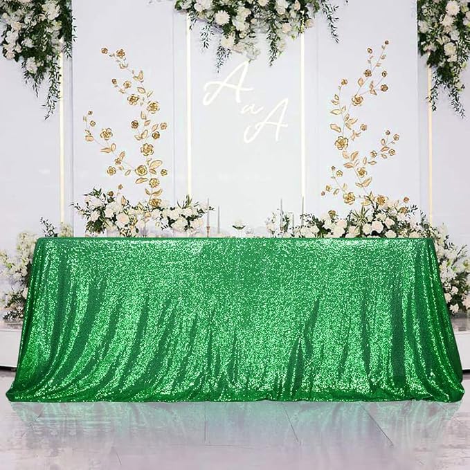 Eternal Beauty Green Tablecloth, 60x102 Inch Sequin Rectangle Glitter Table Cover for Cake Dessert Exhibition Party Birthday Events