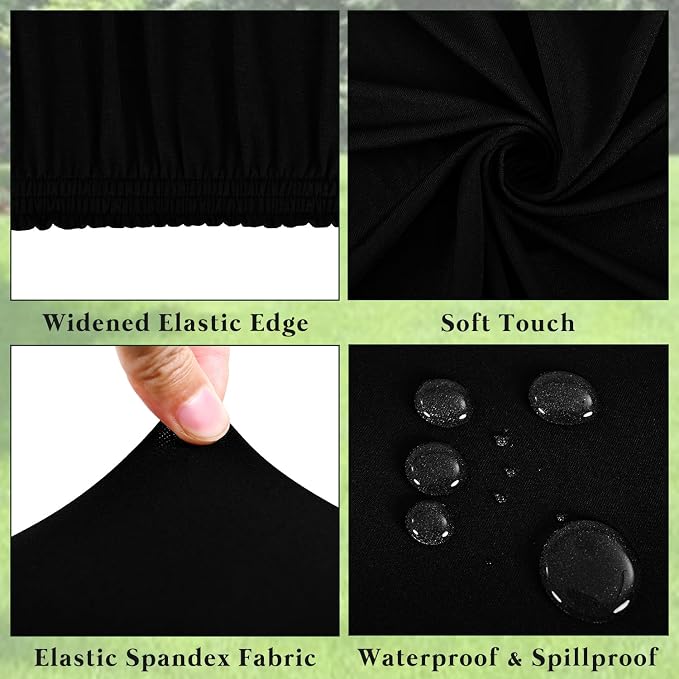 6 Pack Picnic Table Cover Fitted Tablecloth for 8 Foot Rectangle Tables Elastic Waterproof Stretch Washable Patio Folding Outdoor Spandex Table Cloth for Camping Banquet and Parties (Black,30" x 96")