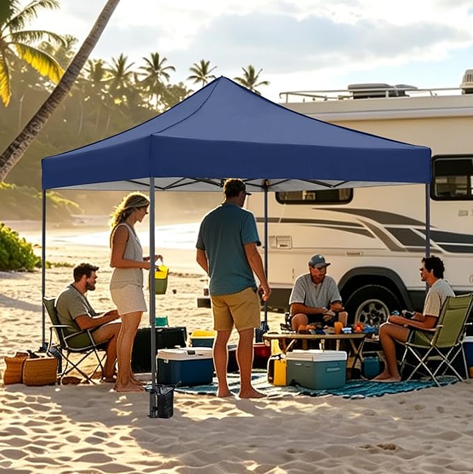 10x10 Heavy Duty Canopy Pop Up Commercial Canopy Tent, Vendor Tent with 400D Oxford Fabric for Camping Outdoor Events Parties Weddings, UPF 50+ Waterproof (Navy Blue)