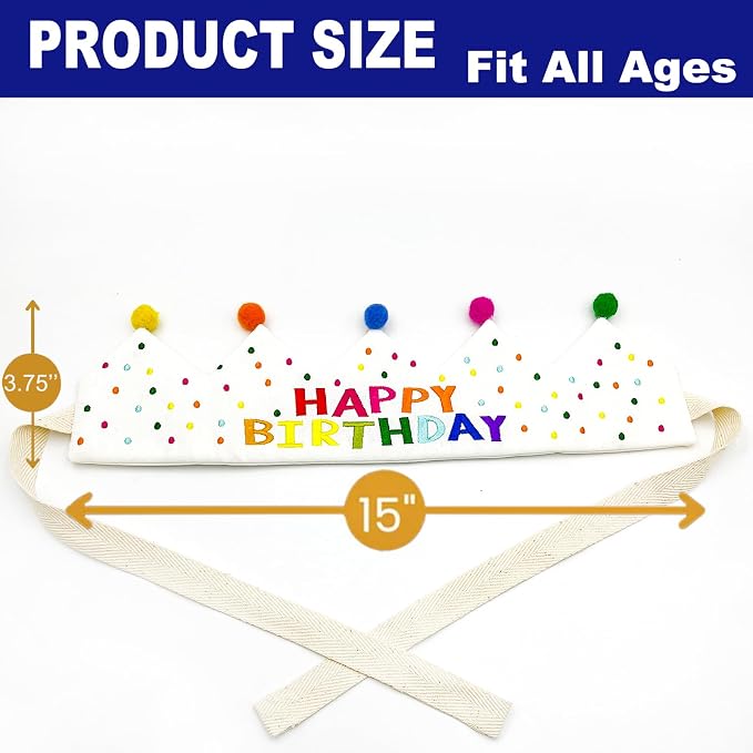 Personalized Hand Embroidered Birthday Hats Unique Happy Birthday Crowns Cute Party Hat for Boy Girl Fit All Ages
