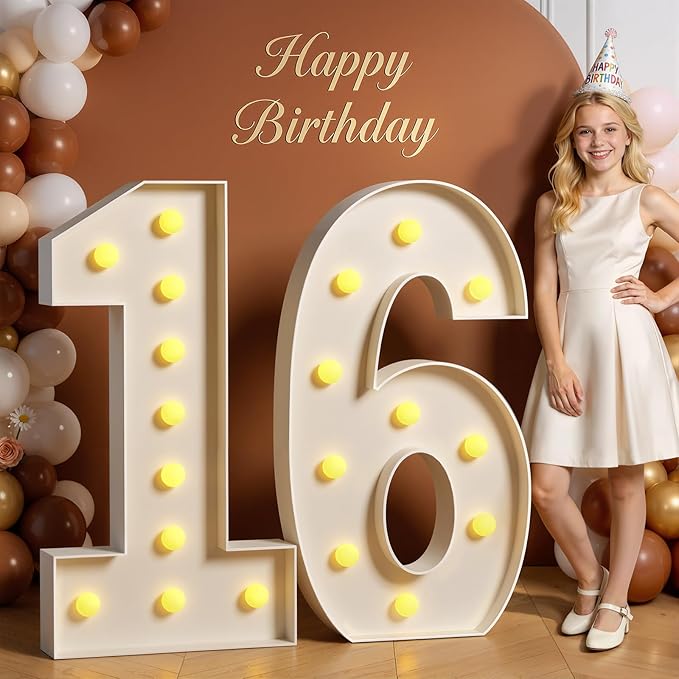 Tongjoy 4FT Marquee Numbers 16, Light up Numbers for 16 Birthday Decoration, Large Light Up for 16 Years Old, Anniversary Party Decor Birthday, Happy 16th Birthday Decorations