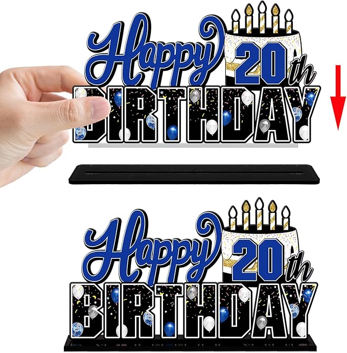 LINGTEER Happy 20th Birthday Blue Acrylic Table Topper Centerpieces Set - Cheers to Twenty Years Old Birthday 20th Bday Party Gift Decorations.