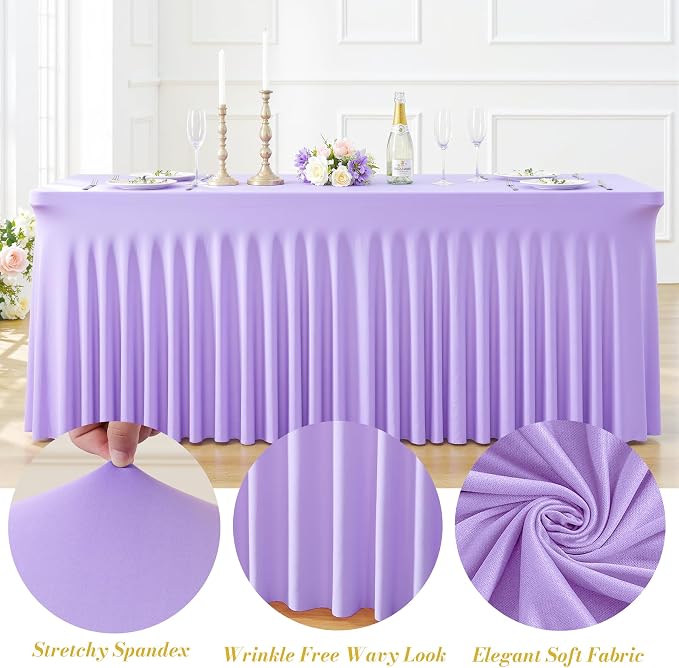 gogoparti 4 Pack Spandex Purple Fitted Table Cloth for 6ft Rectangle Tables Purple Stretch Tablecloth Table Covers Skirt Banquet Wrinkle Free Tablecloths for Parties Wedding