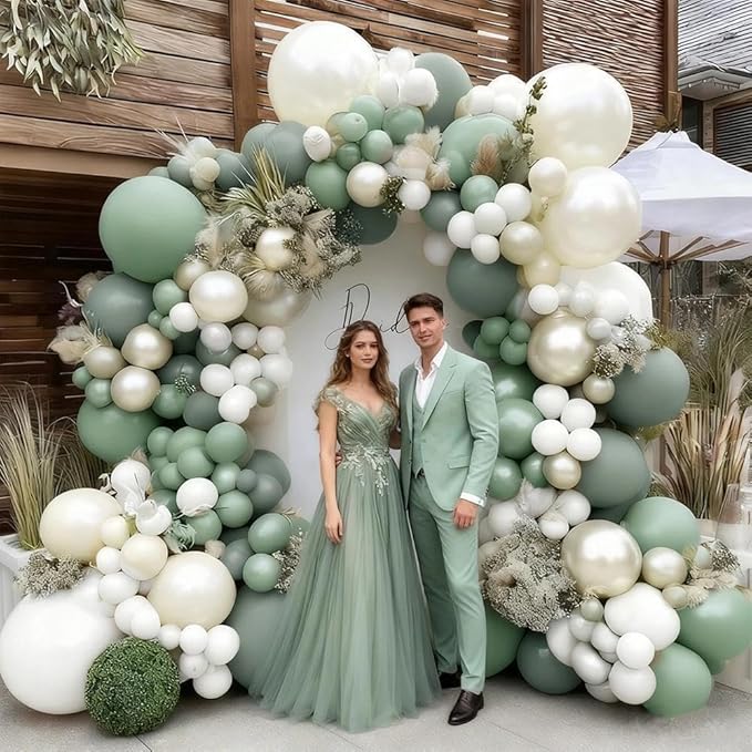 Sage Green White Balloon Garland Double Stuffed Dusty Green White Pearl Balloons Olive Pastel Balloon Arch Kit for Baby Shower Bridal Shower Birthday Easter Baptism Graduation Party Decorations